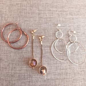 Earrings Bronze Hoops (1.25") Gold w/ Crystals (2.25") Silver (2.5") - Pre-loved